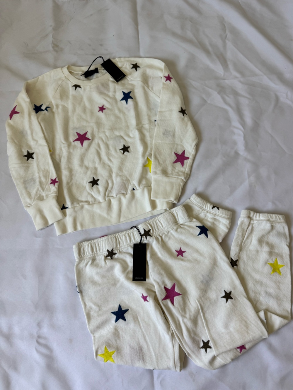 Monrow White Star Loungewear Set with Pink & Gray Stars